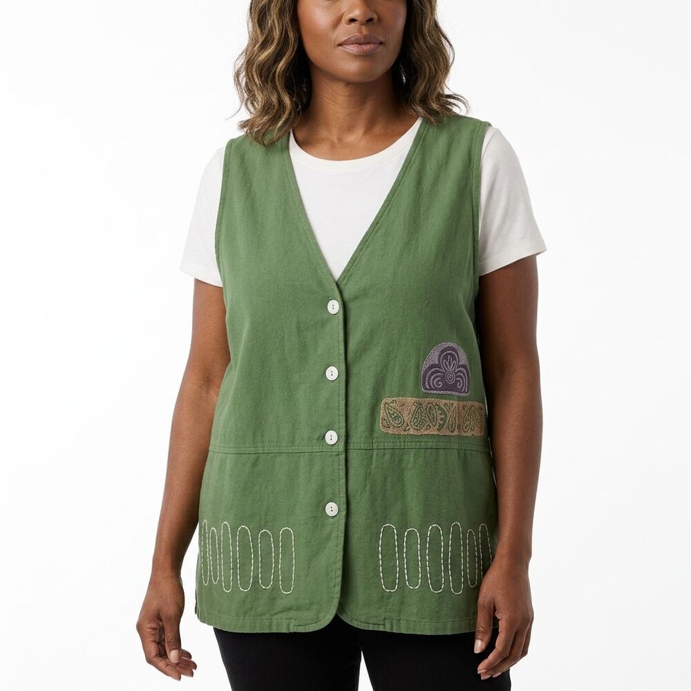 Blue Cactus Made in USA Green Embroidered Vest Women Plus Size 2X